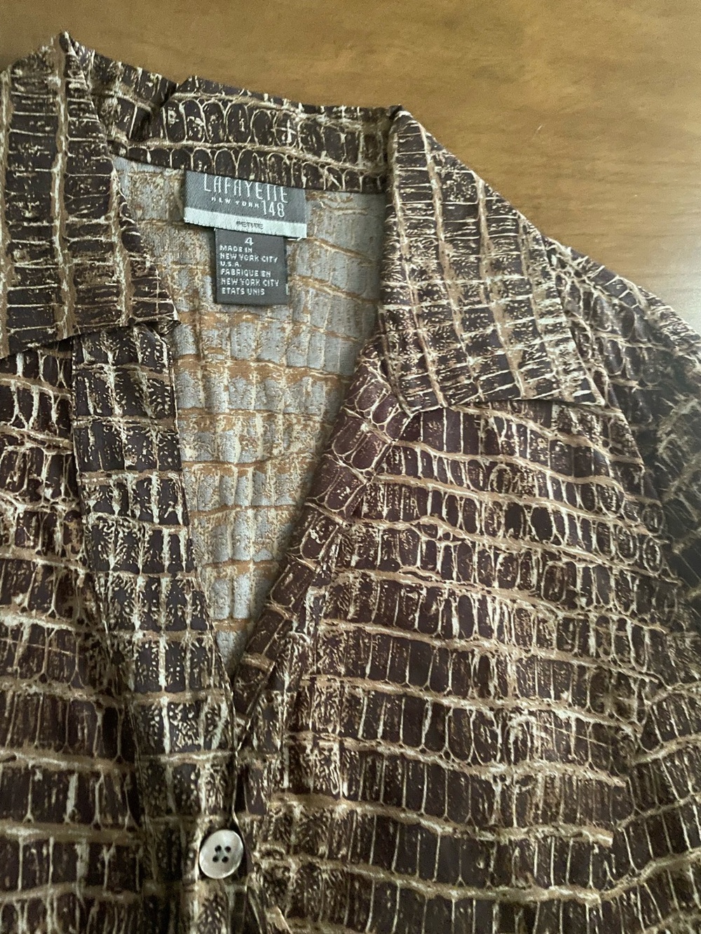 Lafayette 148 New York Brown Croc-Print Blouse